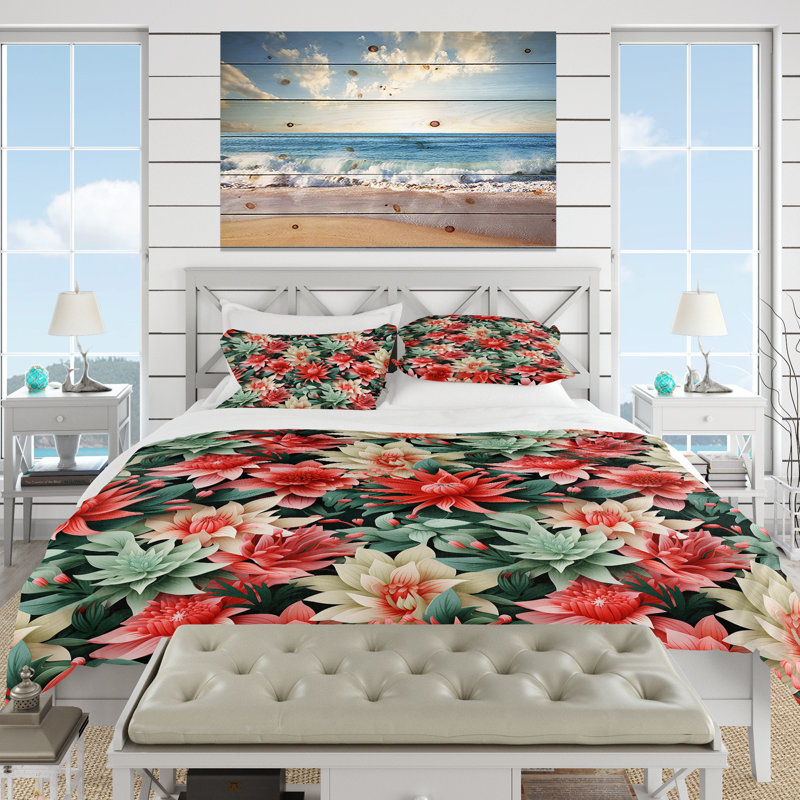 Literie Tropic Coral, Housse de couette pour très grand lit et 2 très