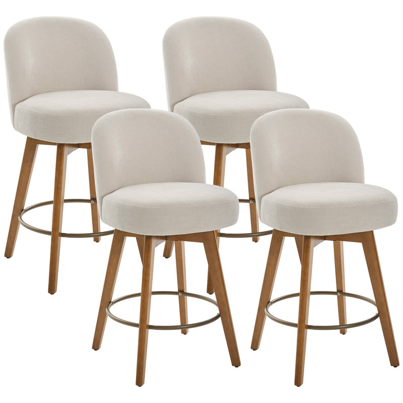 Ensemble de 4 tabourets de bar 26 po Mid Century, Beige / chenille, 4
