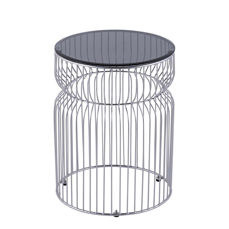 Table de bout moderne moderne avec base emboîtée et plateau en verre trempé teinté, idéale pour le salon afin de rehausser le décor