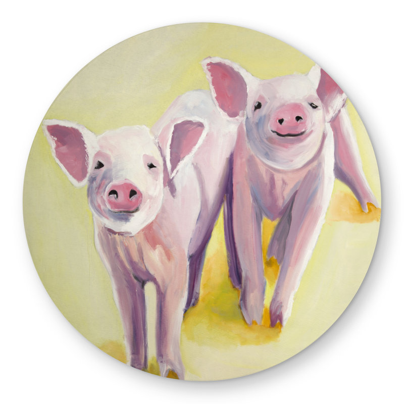 Two Smiling Pigs Rug | Farm Animals Bedroom Decor Round Rug