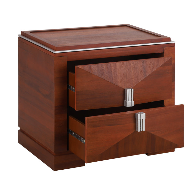 Orion Mid-Century Modern Wood Nightstand With Diamond-Pattern Drawers And Silver Accents, Dark Brown, Single