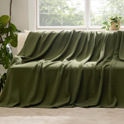 Bedsure 100% Cotton Blanket Soft Cozy Textured Herringbone Woven Blanket for All Seasons