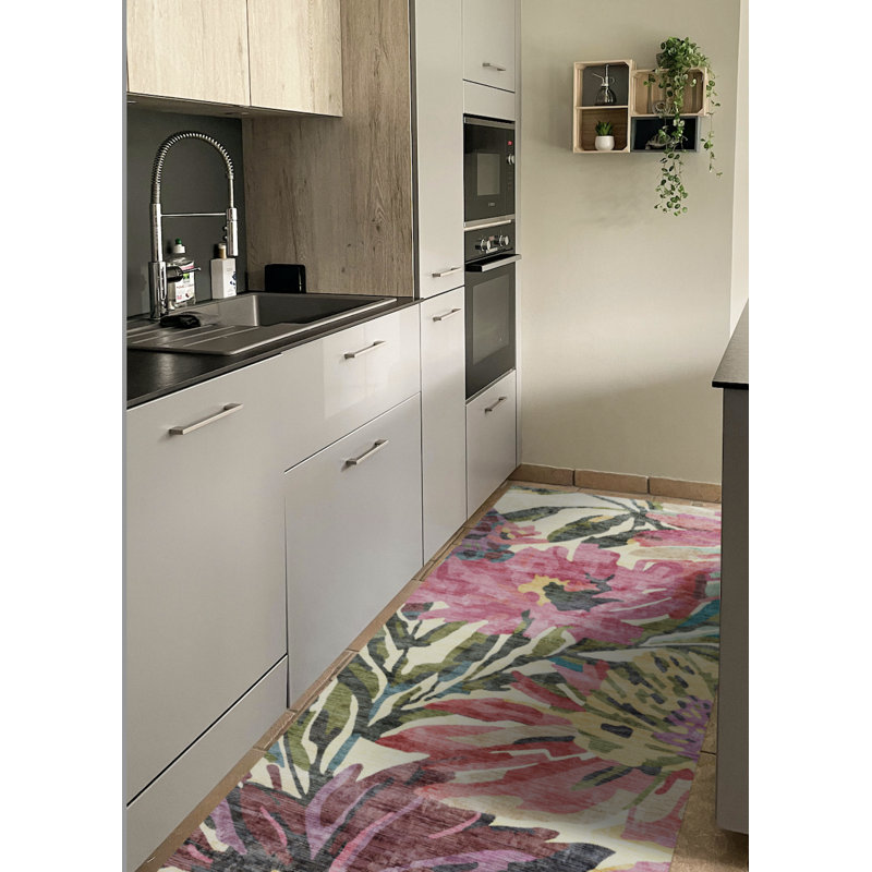 Camellia Pink Cushioned Kitchen Mat, Rectangle 2' x 3'