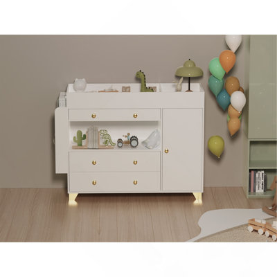 Commode à langer avec plateau large, 3 tiroirs, commode blanche