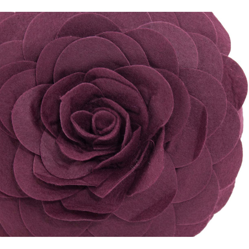  Polyester Throw Flower Pillow Cover, 13" x 13", Polyester/Polyfill, Wine