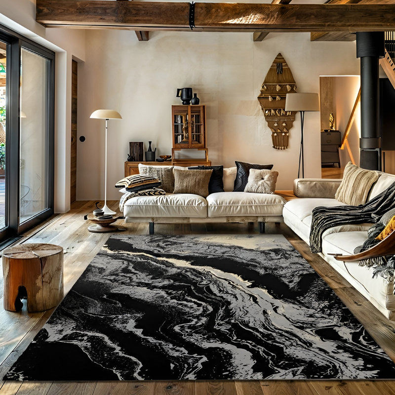 Tapis noir / gris / ivoire / beige Galaxy Series, Rectangle 7 pi 9 po x 10 pi 2 po, Noir