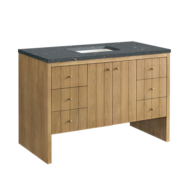 Hudson 48'' W Single Vanity, Parisien Bleu, 8" Widespread, Light Natural Oak
