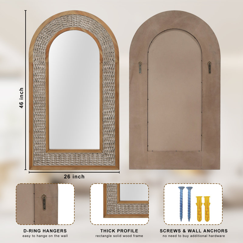 Arched Mirror with Wooden Frame, 46" x 26"
