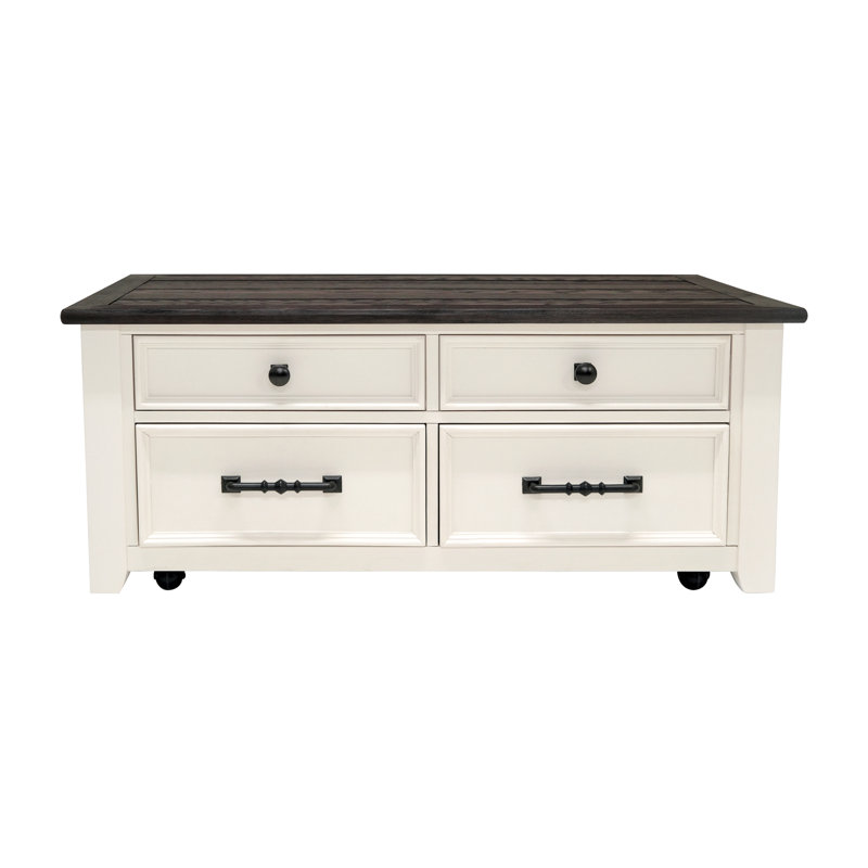 Table basse à plateau relevable avec 2 tiroirs, Noir / beige