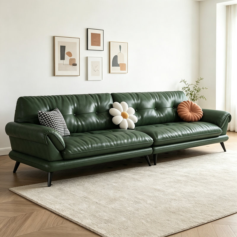 Canapé italien de style italien minimaliste et luxueux, Similicuir vert