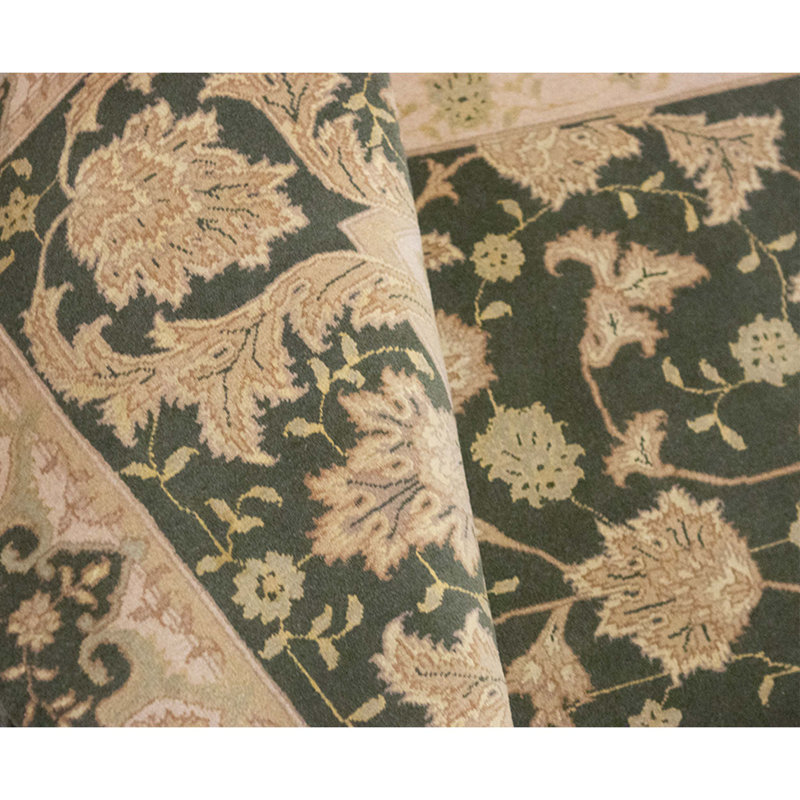 Tapis vert olive de haute qualité noué à la main