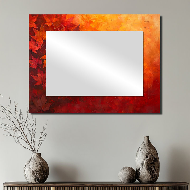 Autumn Maple Leaves - Leaves  Large Accent Wall Mirror - Printed On Metal, 24" x 32"