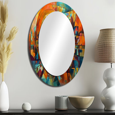 Abstrait The Cubist Form I - Miroir mural ovale moderne orange