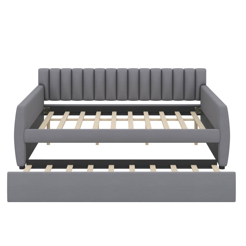 Full-Sized Upholstered Daybed With An Integrated Trundle, Gray