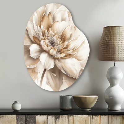 Simple fleur beige III - art floral asymétrique en forme de poire en métal