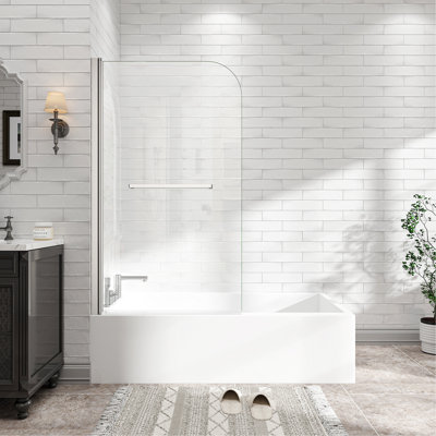 31 po x 32 po x H 55 po nickel brossé flexible 180 ° Porte de douche pivotante réversible pour installation de baignoire, verre trempé 1/4 po (6 mm)
