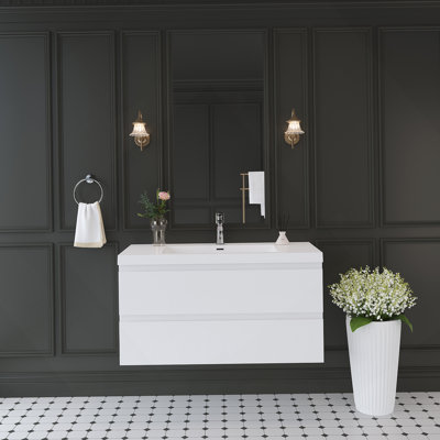 Meuble-lavabo flottant avec lavabo, fixation murale pour économiser de l'espace, conception moderne avec tiroirs à fermeture en douceur et comptoir de qualité supérieure