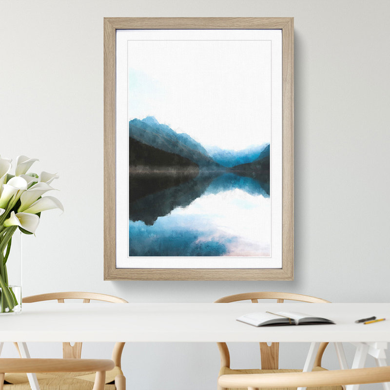 Lake & Mountains in Montana - Framed Print, 63cm H x 45cm W x 2cm D, Oak Framed