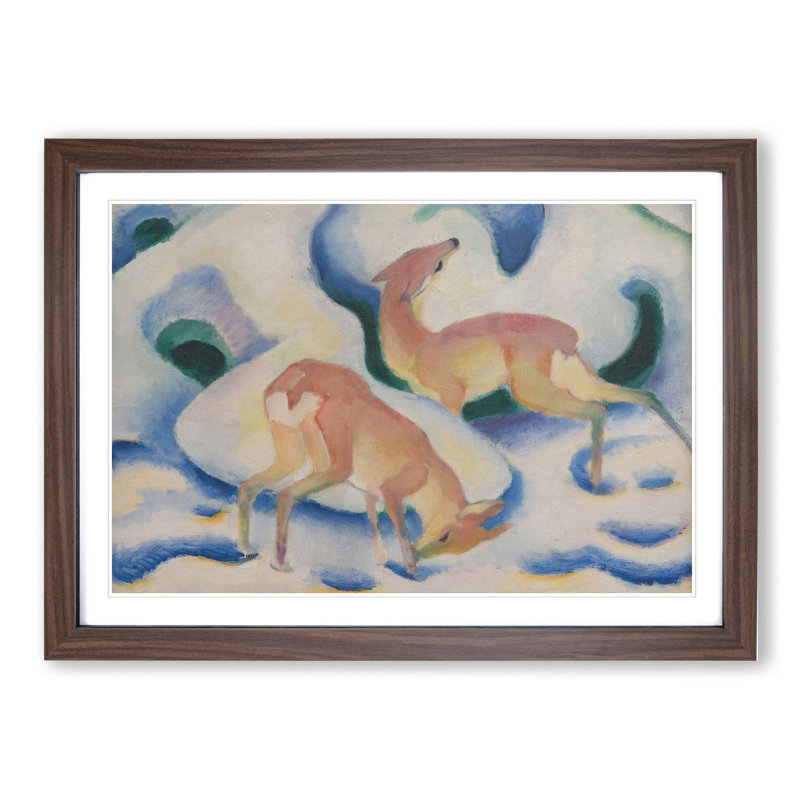 Deer in the Snow by Franz Marc - Picture Frame Painting, Walnut Framed, 48cm H x 65cm W x 2cm D