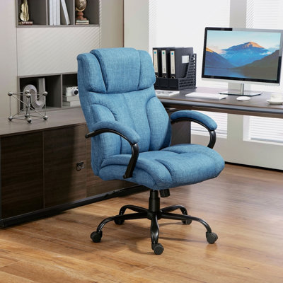 Grand et grand fauteuil de bureau de 500 lb avec siège large, fauteuil de direction pour ordinateur avec hauteur réglable, roues pivotantes et finition en lin