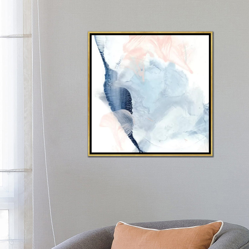 "Indigo & blush II" par Ethan Harper, reproduction d’art, H 26 po x l 26 po x P 1,5 po, Pas de tapis, Toile encadrée d'or