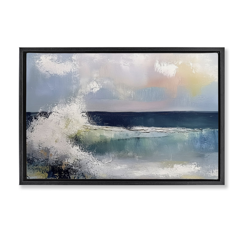 Toile abstraite encadrée dorée abstraite avec vagues de la mer d'Irlande, design par Annabelle Hall, H 21 po x l 31 po