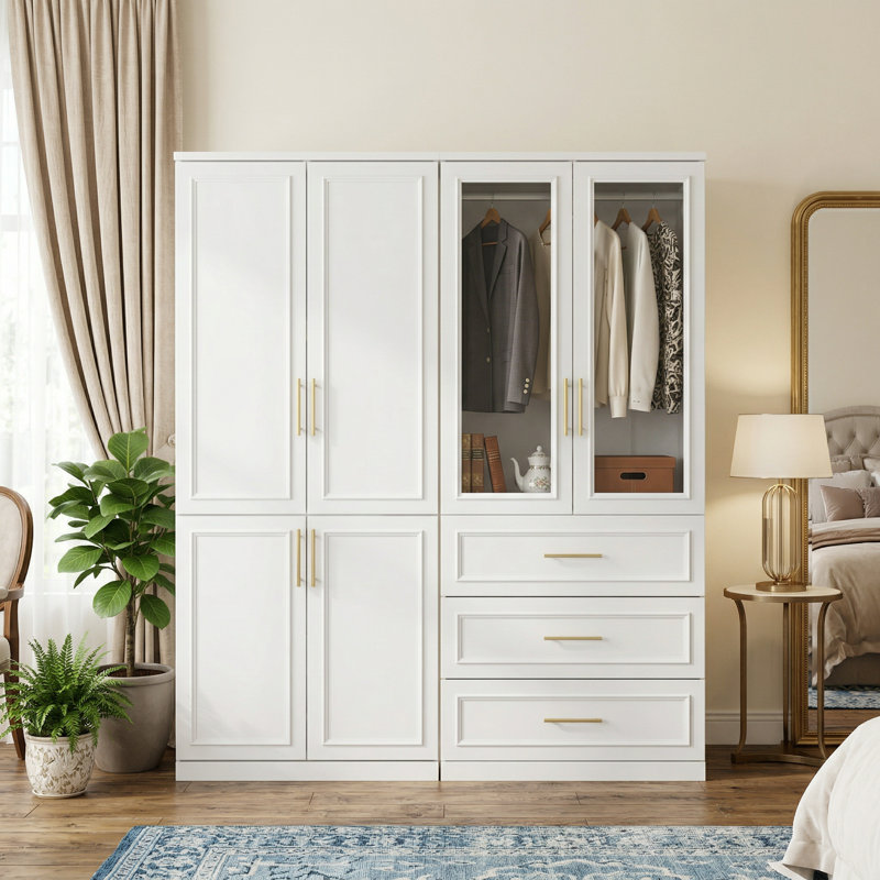63.3" Wide 6-Door Armoire with Drawers