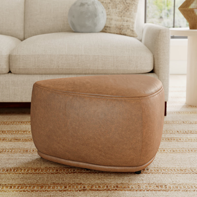 Adna 26.5" Genuine Leather Triangular Upholstered Ottoman, Marseille Brown Genuine Leather