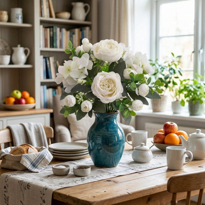 4 faisceaux de pivoines artificielles en soie, bouquet de pivoines artificielles, arrangement de fleurs pour la maison de campagne de mariage, centre de table de mariage bohème, fausses fleurs en plastique, décoration de vase en vrac