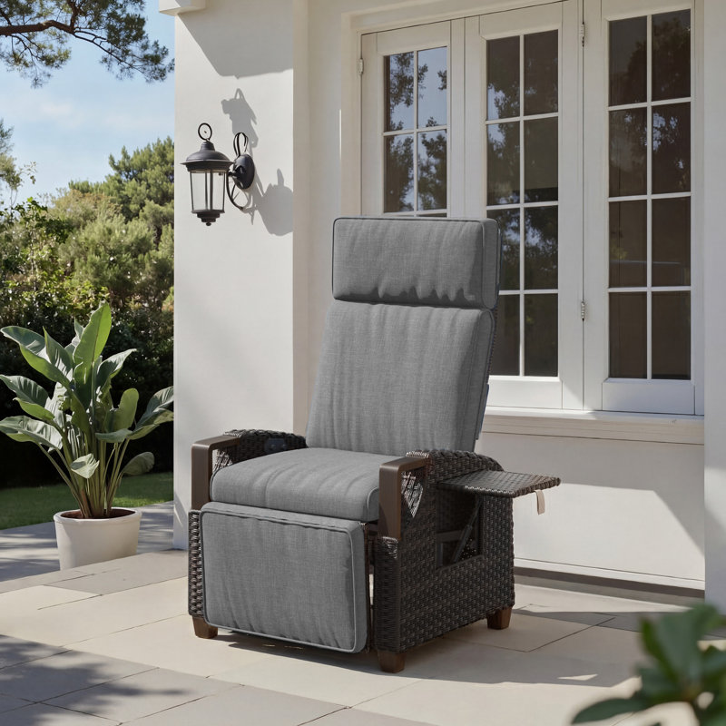 Air Pump Outdoor Lounge Chair, Independent Back & Footrest Adjustment, Dark Brown, Gray