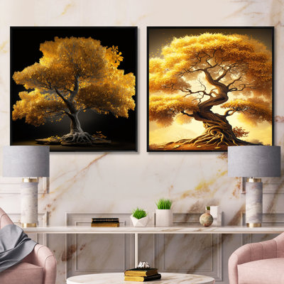 «Majestic Yellow Golden Tree», 2 pièces