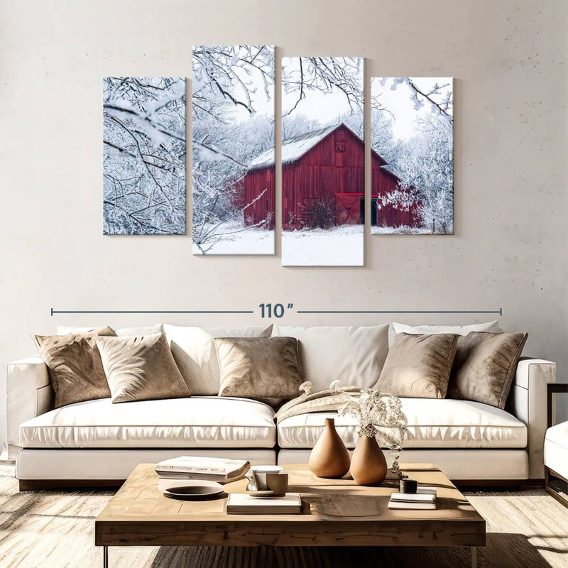 Lilie Winter Season Red Barn, 54" H x 84" W