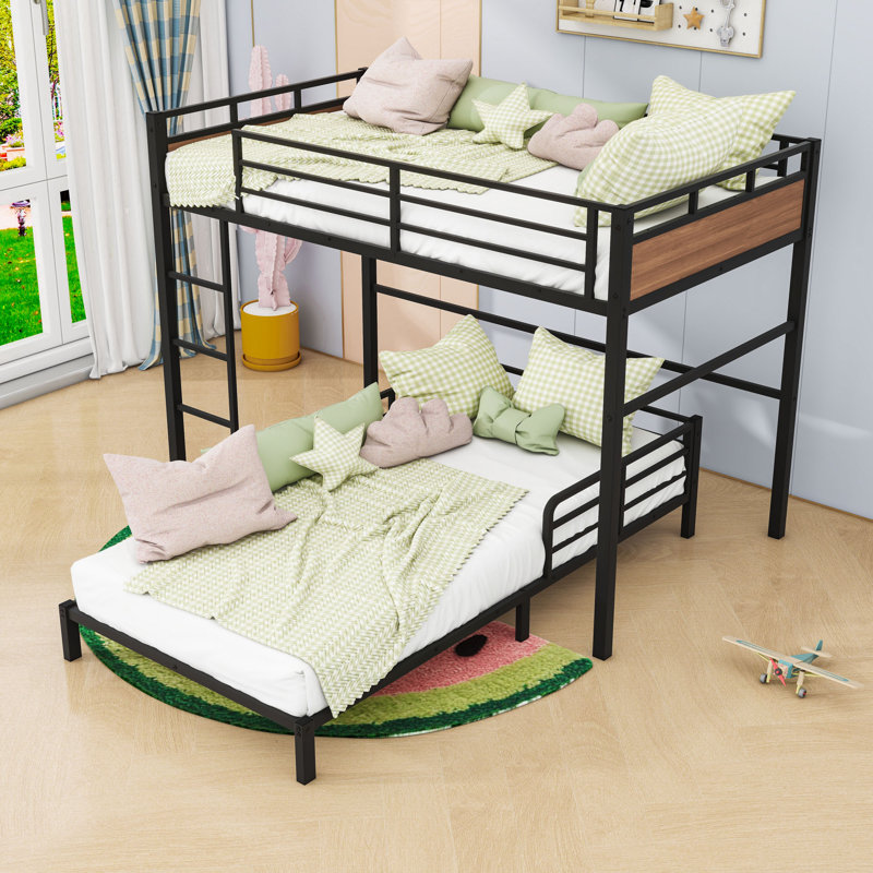 Metal Bunk Bed With Safety Rai, Walnut, Extra Long Twin Over Extra Long Twin