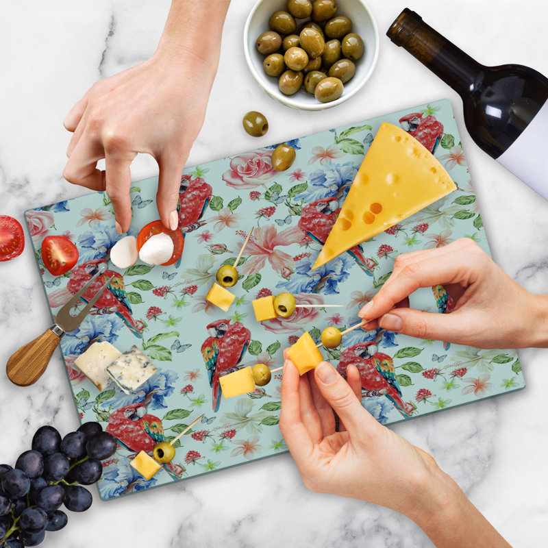 Ambesonne Colourful Cutting Board Large Size Parrots Iris and Roses Multicolor