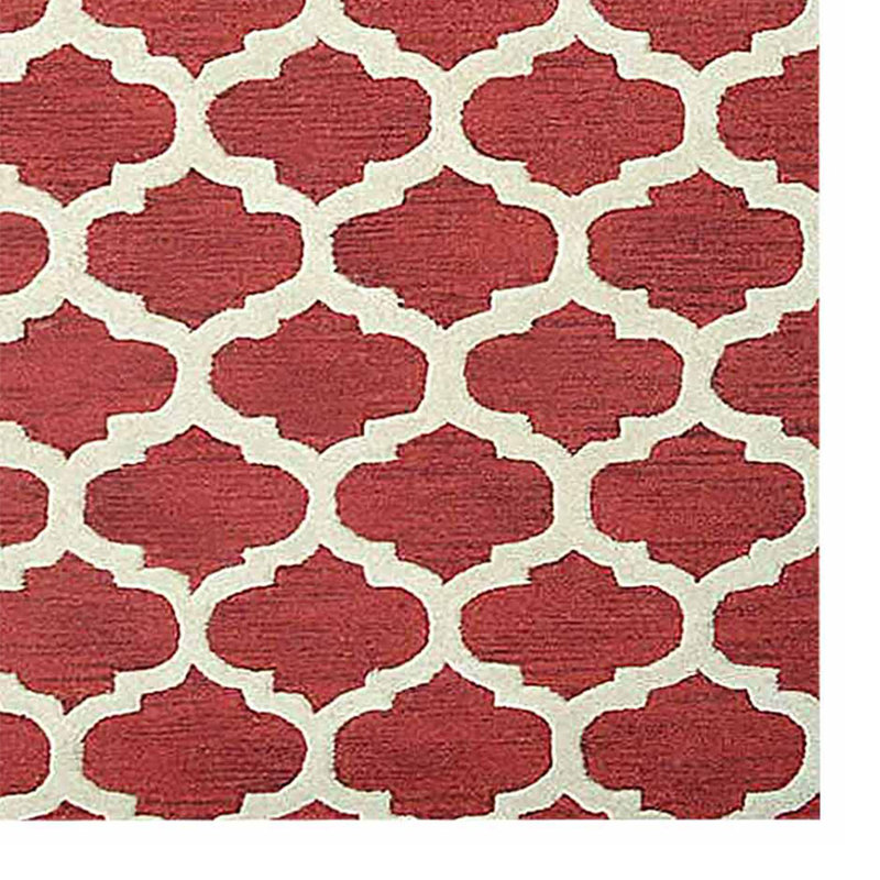 TAPIS DE SALLE ÉCOLOGIQUE EN LAINE TUFFÉE À LA MAIN - couleur rouge et blanc | Motif géométrique, Rectangle de 5 pi x 8 pi
