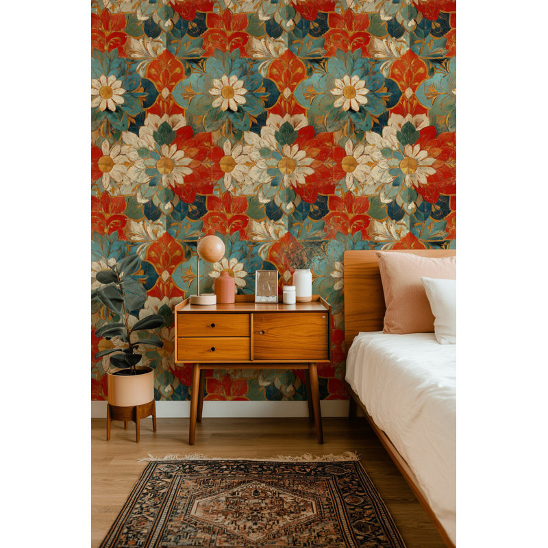 Papier peint floral, décoration murale amovible pelez et collez rétro