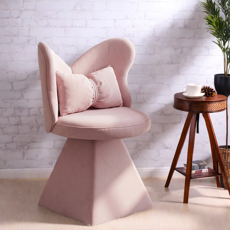 Chaises d'appoint pivotantes Modern 360, dossier papillon en chenille rose pour meuble-lavabo