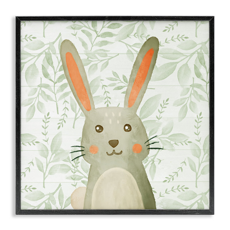 «Whimsical Bunny on Florals», estampe numérique, conception de Kim Allen, Giclée encadrée noir minuit, H 12 po x l 12 po