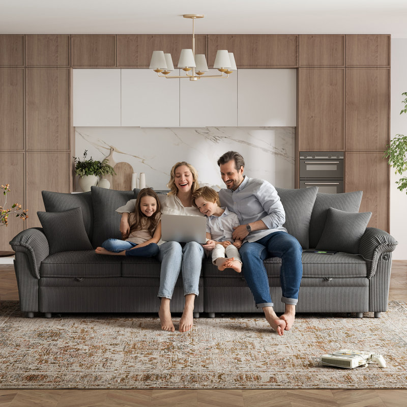  Canapé-lit modulaire gigogne escamotable avec charge USB et poches latérales Felipe, Gris Lena