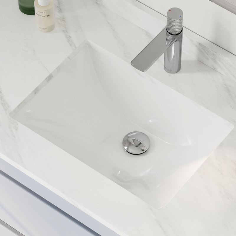 STYLISH 18 inch Rectangular Undermount Porcelain Bathroom Sink with 2 Overflow Finishes