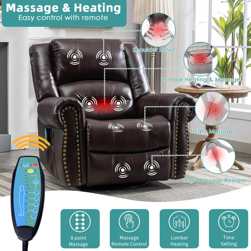 Upholstered Heated Massage Chair, Dark Brown Leathaire