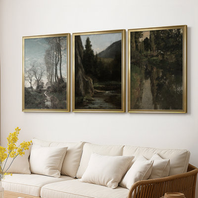 Paysage rétro CXLV - Toile tendue avec châssis sur mesure - 3 pièces