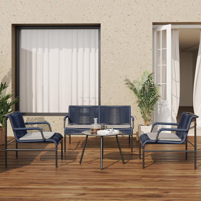 East Oak 4-Piece Patio Conversation Furniture Set - Navy Blue