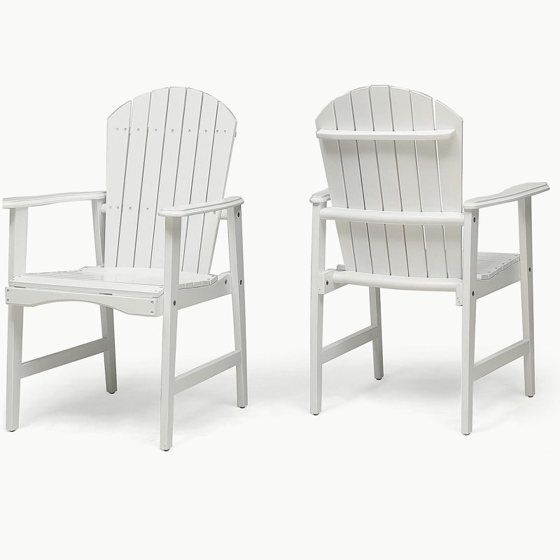 Outdoor Weather Resistant Acacia Wood Adirondack Dining Chairs, Set of 2, White