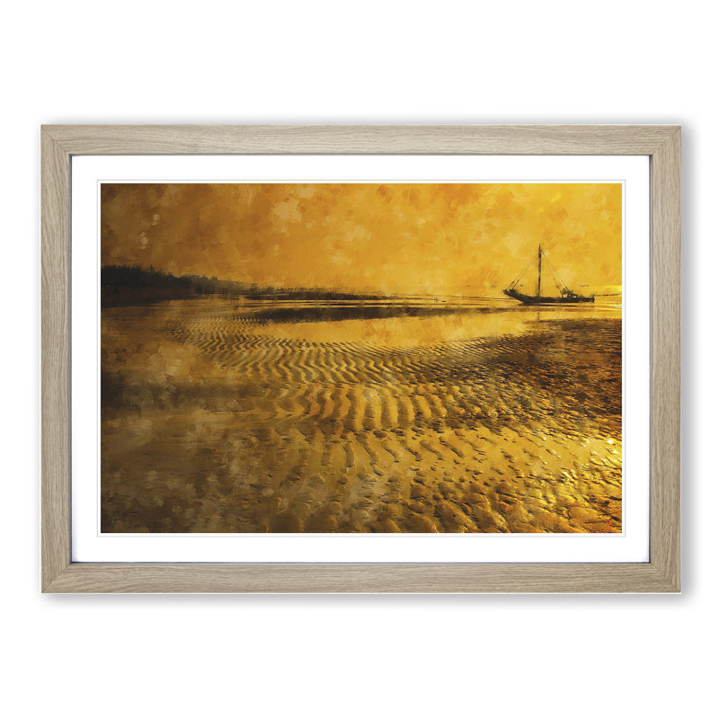 Fishing Boat at Sunset - Picture Frame Graphic Art, Oak Framed, 48cm H x 65cm W x 2cm D