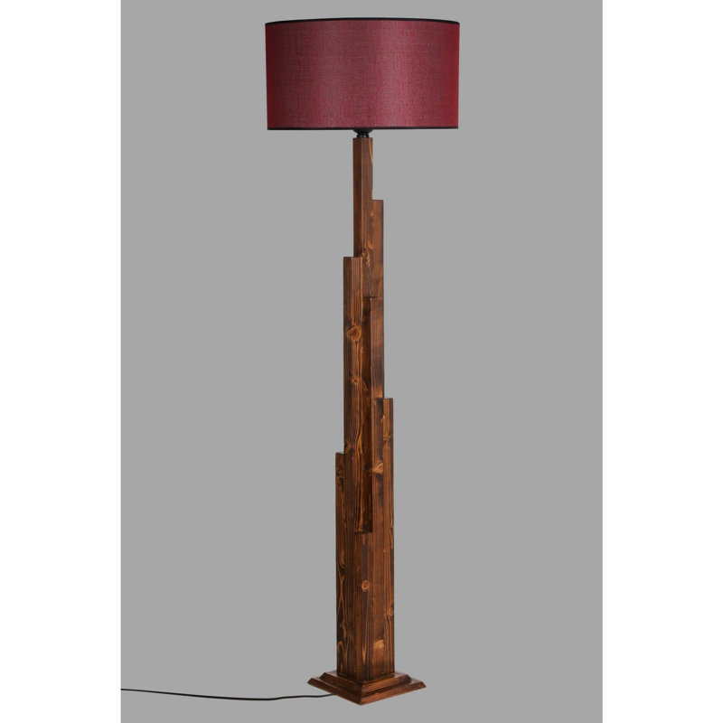 Luro Elegant Wooden Floor Lamp, Walnut & Claret Red, 63.0 in Height | 17.3 in Base | E27 Socket, Max 60W | On/Off Switch on Cable | Stylish Lighting for Living Room, Bedroom & Office | Perfect Modern Home Decor