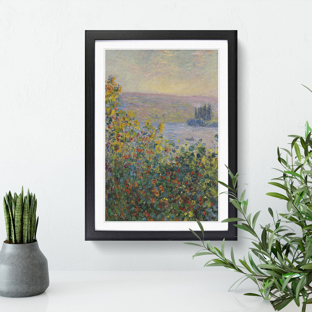 Flower Beds at Vetheuil by Claude Monet - Framed Print