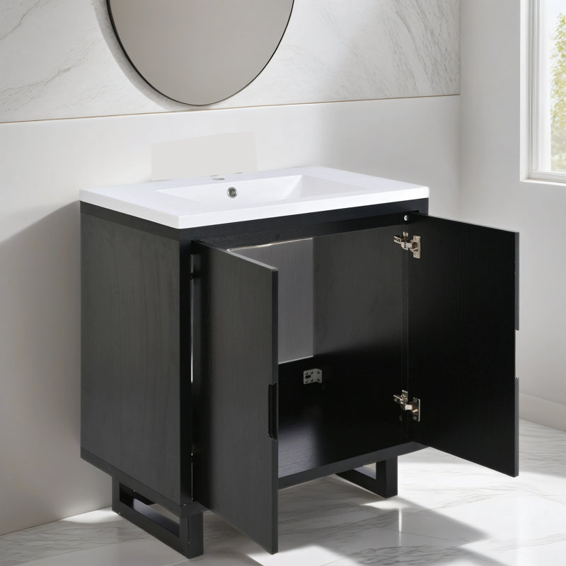 Aguiniga 29.52'' Single Bathroom Vanity with Resin Top, Black