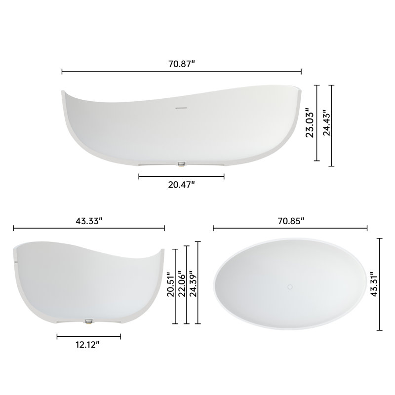 71'' Wavy Freestanding Tub Solid Surface Freestanding Soaking Bathtub