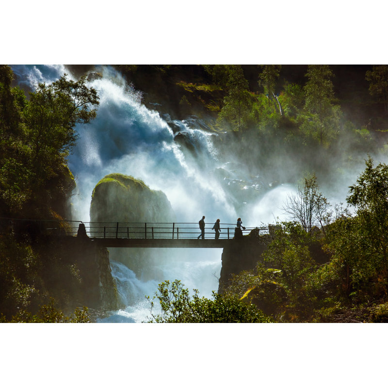 Waterfall Near Briksdal Glacier Norway - Wrapped Canvas Print, 30cm H x 46cm W